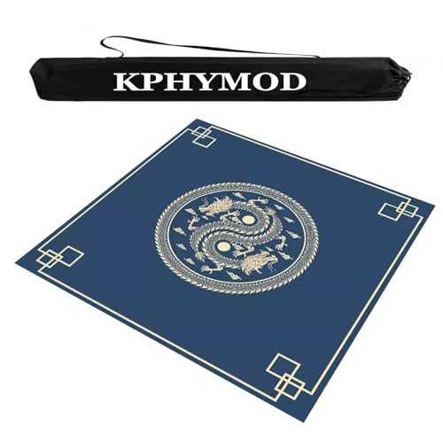 KPHYMOD Mahjong Spiel Matte Quadratische Mahjong-Matte Mit Anti-Rutsch-Geräuschreduzierung, Dekorative Tischdecke Mit Drachendruck, Poker-Domino-Kartenbrett-Paigow-Spielmatte(Blue,23.62x23.62in) von KPHYMOD