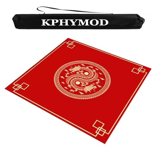 KPHYMOD Mahjong Spiel Matte Quadratische Mahjong-Matte Mit Anti-Rutsch-Geräuschreduzierung, Dekorative Tischdecke Mit Drachendruck, Poker-Domino-Kartenbrett-Paigow-Spielmatte(Red,23.62x23.62in) von KPHYMOD