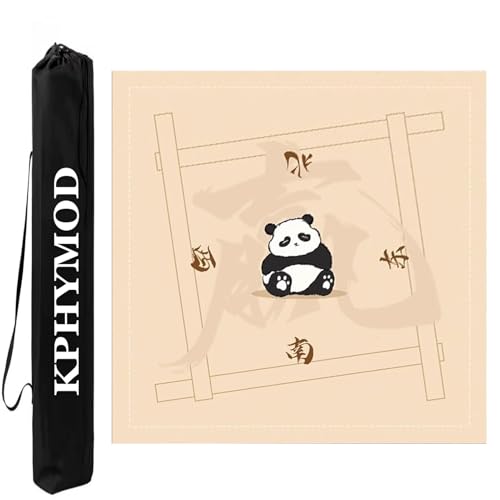 KPHYMOD Mahjong Spiel Matte Quadratische Mahjong-Matte Mit Panda-Aufdruck Und Tragetasche, rutschfeste, Geräuschreduzierende Pokerkarte, Mah-Jongg-Spiele-Tischdecke(Beige-1,37.4x37.4in) von KPHYMOD