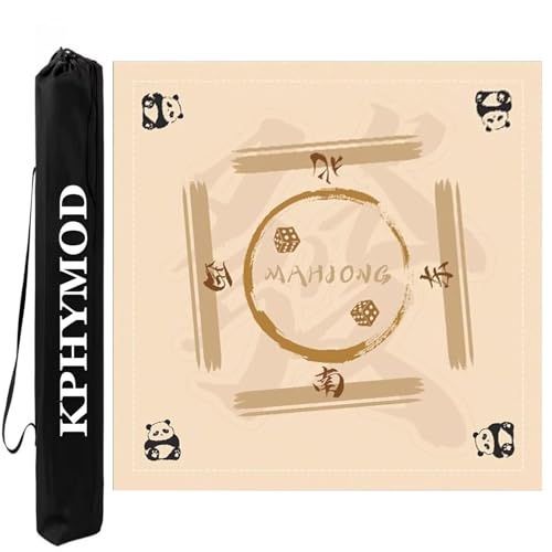 KPHYMOD Mahjong Spiel Matte Quadratische Mahjong-Matte Mit Panda-Aufdruck Und Tragetasche, rutschfeste, Geräuschreduzierende Pokerkarte, Mah-Jongg-Spiele-Tischdecke(Beige-3,37.4x37.4in) von KPHYMOD