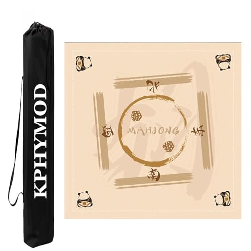 KPHYMOD Mahjong Spiel Matte Quadratische Mahjong-Matte Mit Panda-Aufdruck Und Tragetasche, rutschfeste, Geräuschreduzierende Pokerkarte, Mah-Jongg-Spiele-Tischdecke(Beige-4,37.4x37.4in) von KPHYMOD