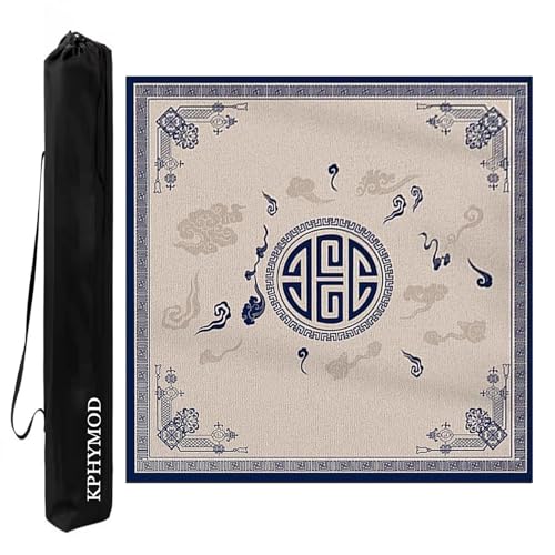 KPHYMOD Mahjong Spiel Matte Quadratische Mahjong-Matte Mit Tragetasche, Dicker Und Weicher Tischbezug Mit Chinesischem Aufdruck Für Poker, Karten, Brettspiele(Blue,37.4x37.4in) von KPHYMOD