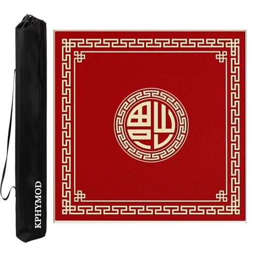 KPHYMOD Mahjong Spiel Matte Quadratische Mahjong-Matte Mit Tragetasche, Poke Dominoes-Karten-Brettspiel-Tischabdeckung Mit Rutschfester Unterseite(Red,27.56x27.56in) von KPHYMOD