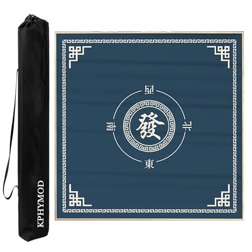 KPHYMOD Mahjong Spiel Matte Quadratische Mahjong-Tischmatte Aus Samt, rutschfeste Und Geräuschreduzierende Tischdecke, Poker-Domino-Brettspiele-Tischdecke Mit Tragetasche(Blue,23.62x23.62 in) von KPHYMOD