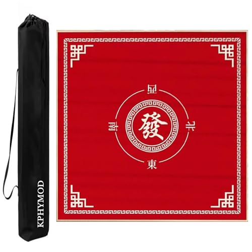 KPHYMOD Mahjong Spiel Matte Quadratische Mahjong-Tischmatte Aus Samt, rutschfeste Und Geräuschreduzierende Tischdecke, Poker-Domino-Brettspiele-Tischdecke Mit Tragetasche(Red,37.4x37.4 in) von KPHYMOD