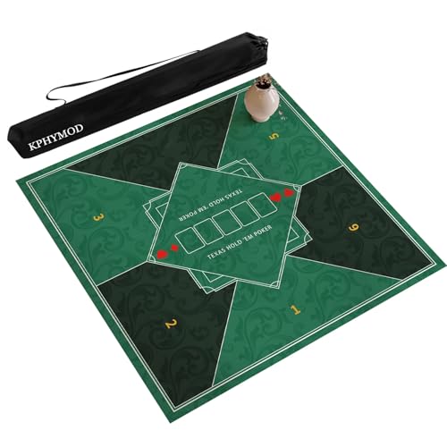 KPHYMOD Mahjong Spiel Matte Quadratische Pokerspielmatte Mit Aufbewahrungstasche, Mahjong-Matte, rutschfeste Und Geräuschreduzierende Tischdecke(Green,27.56x27.56in) von KPHYMOD