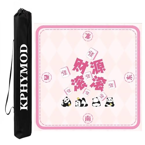 KPHYMOD Mahjong Spiel Matte Quadratische Rosa Mahjong-Matte Mit Tragetasche, rutschfeste, Geräuschreduzierende Poker-Kartenspiel-Tischabdeckung, Kanten Können Geschnitten Werden(Pink-1,31.5x31.5in) von KPHYMOD