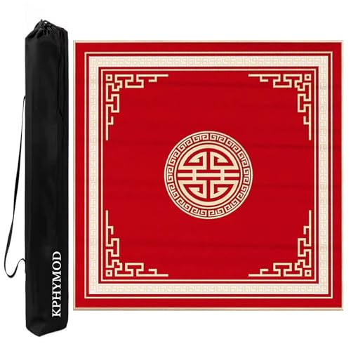KPHYMOD Mahjong Spiel Matte Rad Mahjong-Matte Mit Tragetasche, rutschfest Und Geräuschreduzierend, Mehrzweck-Gaming-Tischdecke Für Karten- Und Kachelspiele(Red-3,31.5x31.5 in) von KPHYMOD