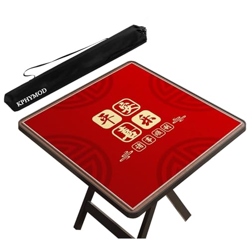 KPHYMOD Mahjong Spiel Matte Rot Bedruckte Mahjong-Matte Mit Tragetasche, Gaming-Tischabdeckung Aus Polyesterfaser Für Mah Jongg Poke Dominoes Kartenbrettspiele(Red-1,27.56x27.56in) von KPHYMOD