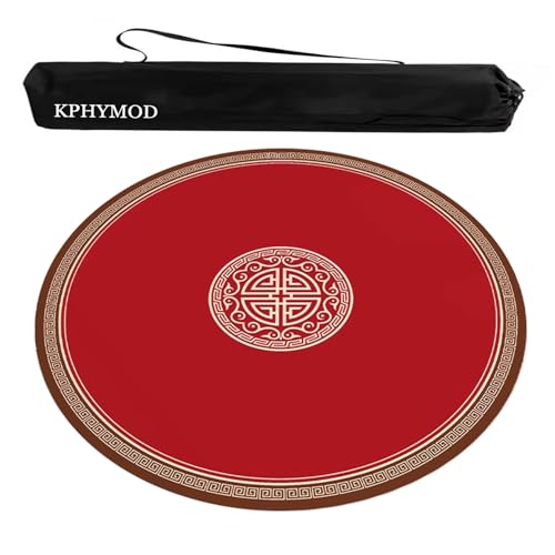 KPHYMOD Mahjong Spiel Matte Rote, Runde Mahjong-Matte Mit Tragetasche, Bedruckte Polyester-Tischdecke Im Chinesischen Stil, rutschfeste Und Geräuschreduzierende Spieltischdecke(Red-3,27.56x27.56 in) von KPHYMOD