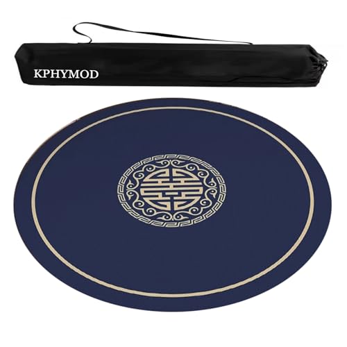 KPHYMOD Mahjong Spiel Matte Runde Mahjong-Matte Mit Anti-Rutsch-Geräuschreduzierung, Mah-Jongg-Tischdecke Mit Chinesischem Aufdruck Und Tragetasche(Blue,23.62x23.62 in) von KPHYMOD