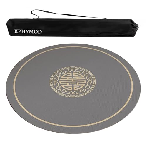 KPHYMOD Mahjong Spiel Matte Runde Mahjong-Matte Mit Anti-Rutsch-Geräuschreduzierung, Mah-Jongg-Tischdecke Mit Chinesischem Aufdruck Und Tragetasche(Gray,23.62x23.62 in) von KPHYMOD