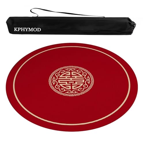 KPHYMOD Mahjong Spiel Matte Runde Mahjong-Matte Mit Anti-Rutsch-Geräuschreduzierung, Mah-Jongg-Tischdecke Mit Chinesischem Aufdruck Und Tragetasche(Red,23.62x23.62 in) von KPHYMOD