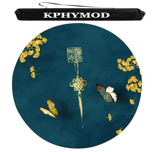 KPHYMOD Mahjong Spiel Matte Runde Mahjong-Matte Mit Tragetasche, Bedruckte Polyester-Tischdecke Im Chinesischen Stil, rutschfeste Und Geräuschreduzierende Pokerspielmatte(Blue,23.62x23.62in) von KPHYMOD
