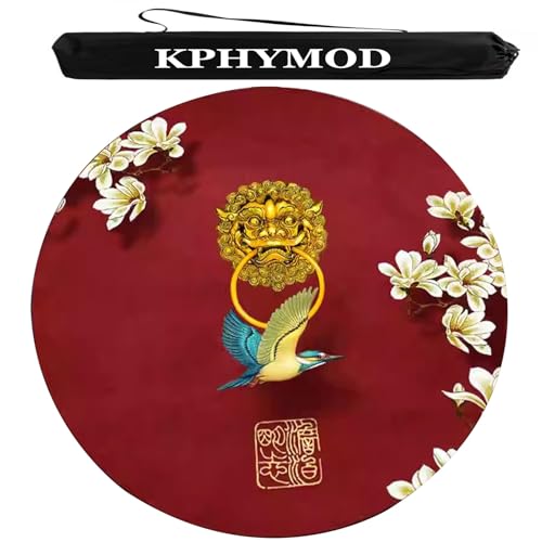 KPHYMOD Mahjong Spiel Matte Runde Mahjong-Matte Mit Tragetasche, Bedruckte Polyester-Tischdecke Im Chinesischen Stil, rutschfeste Und Geräuschreduzierende Pokerspielmatte(Red,23.62x23.62in) von KPHYMOD