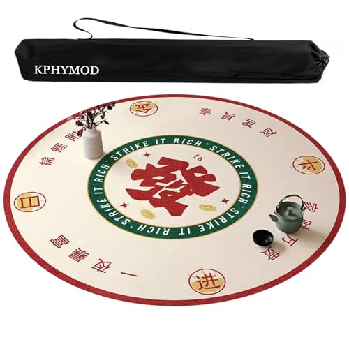 KPHYMOD Mahjong Spiel Matte Runde Mahjong-Matte Mit Tragetasche, Bedruckte Polyester-Tischdecke Im Chinesischen Stil, rutschfeste Und Geräuschreduzierende Spieltischdecke(Beige,27.56x27.56 in) von KPHYMOD