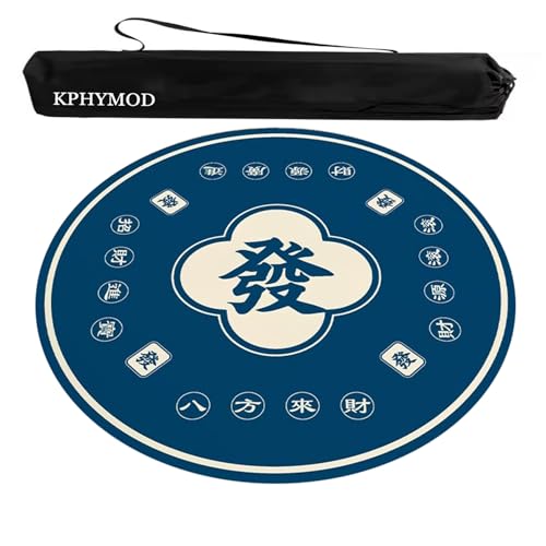 KPHYMOD Mahjong Spiel Matte Runde Mahjong-Matte Mit Tragetasche, Bedruckte Polyester-Tischdecke Im Chinesischen Stil, rutschfeste Und Geräuschreduzierende Spieltischdecke(Blue,27.56x27.56 in) von KPHYMOD