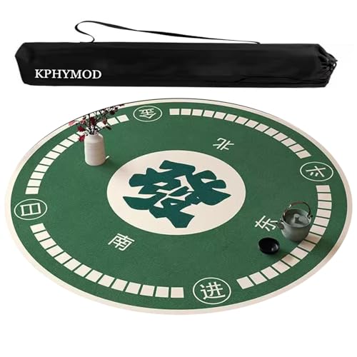 KPHYMOD Mahjong Spiel Matte Runde Mahjong-Matte Mit Tragetasche, Bedruckte Polyester-Tischdecke Im Chinesischen Stil, rutschfeste Und Geräuschreduzierende Spieltischdecke(Green-1,23.62x23.62 in) von KPHYMOD
