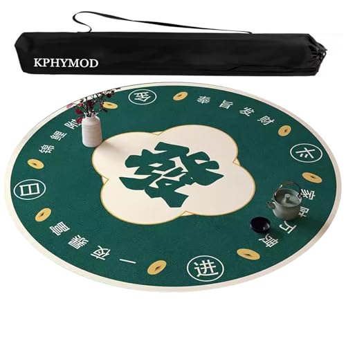 KPHYMOD Mahjong Spiel Matte Runde Mahjong-Matte Mit Tragetasche, Bedruckte Polyester-Tischdecke Im Chinesischen Stil, rutschfeste Und Geräuschreduzierende Spieltischdecke(Green-2,23.62x23.62 in) von KPHYMOD