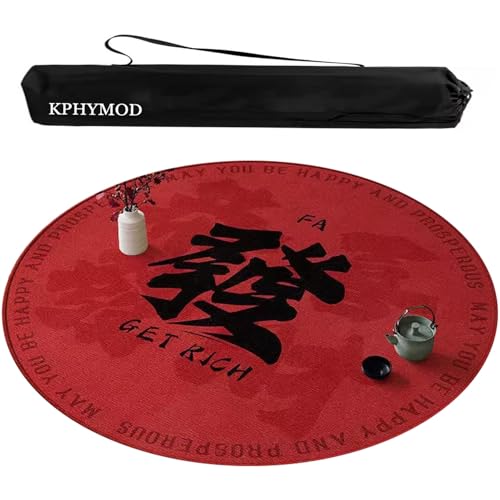 KPHYMOD Mahjong Spiel Matte Runde Mahjong-Matte Mit Tragetasche, Bedruckte Polyester-Tischdecke Im Chinesischen Stil, rutschfeste Und Geräuschreduzierende Spieltischdecke(Red-1,23.62x23.62 in) von KPHYMOD