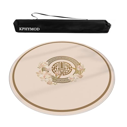 KPHYMOD Mahjong Spiel Matte Runde Mahjong-Matte Mit Tragetasche, Im Chinesischen Stil Bedruckte Multifunktionale Tischdecke, rutschfeste Und Geräuschreduzierende Spieltischdecke(Beige,29.53x29.53 in) von KPHYMOD
