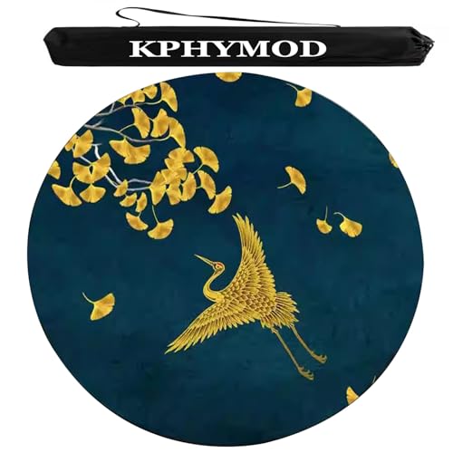 KPHYMOD Mahjong Spiel Matte Runde Mahjong-Matte mit Tragetasche, Blauer, chinesisch bedruckter Polyester-Tischbezug, rutschfeste und geräuschreduzierende Spielmatte(35.43x35.43in) von KPHYMOD