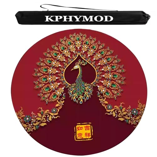 KPHYMOD Mahjong Spiel Matte Runde Mahjong-Matte mit Tragetasche, Tischdecke mit rotem Pfauenaufdruck, rutschfeste und geräuschreduzierende Kartenspielmatte(Blue,23.62x23.62in) von KPHYMOD