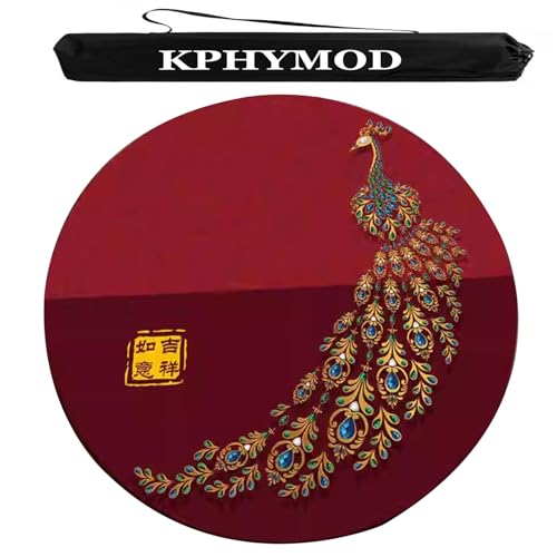 KPHYMOD Mahjong Spiel Matte Runde Mahjong-Matte mit Tragetasche, verdickte Tischdecke mit rotem Pfauenaufdruck, rutschfeste Spielmatte mit Geräuschreduzierung(Blue,23.62x23.62in) von KPHYMOD