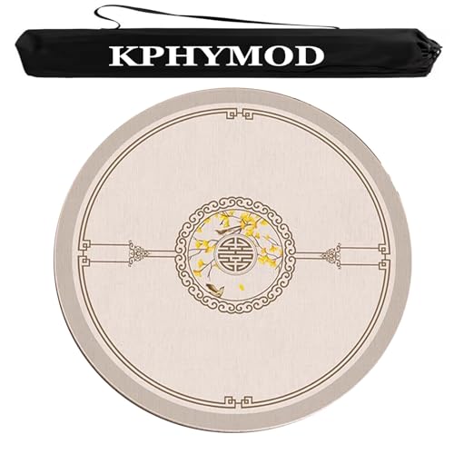 KPHYMOD Mahjong Spiel Matte Runde Mahjong-Tischmatte Mit Tragetasche, rutschfeste, Geräuschreduzierende Runde Tischdecke, Spielmatte Mit Verdickten Spielsteinen Aus Karton(Beige,55.12x55.12 in) von KPHYMOD