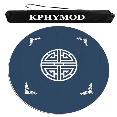 KPHYMOD Mahjong Spiel Matte Runde Mahjong-Tischmatte Mit Tragetasche, rutschfeste, Geräuschreduzierende Runde Tischdecke, Spielmatte Mit Verdickten Spielsteinen Aus Karton(Blue,55.12x55.12 in) von KPHYMOD
