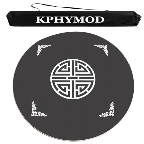 KPHYMOD Mahjong Spiel Matte Runde Mahjong-Tischmatte Mit Tragetasche, rutschfeste, Geräuschreduzierende Runde Tischdecke, Spielmatte Mit Verdickten Spielsteinen Aus Karton(Gray,55.12x55.12 in) von KPHYMOD
