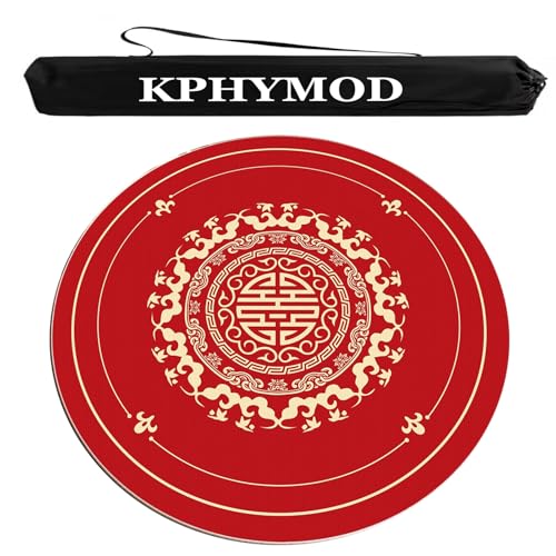 KPHYMOD Mahjong Spiel Matte Runde Mahjong-Tischmatte Mit Tragetasche, rutschfeste, Geräuschreduzierende Runde Tischdecke, Spielmatte Mit Verdickten Spielsteinen Aus Karton(Red,55.12x55.12 in) von KPHYMOD