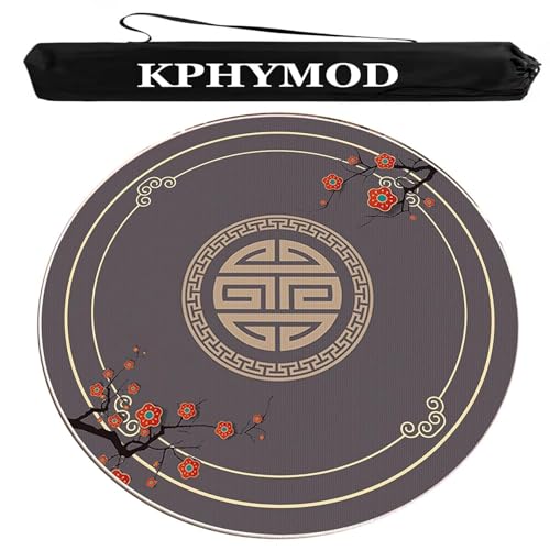 KPHYMOD Mahjong Spiel Matte Runde Mahjong-Tischmatte Mit Tragetasche, rutschfeste Tischdecke Mit Geräuschreduzierung, Spielmatte Aus Karton Und Kacheln Für Unterwegs Und Zu Hause(Gray,23.62x23.62 in) von KPHYMOD