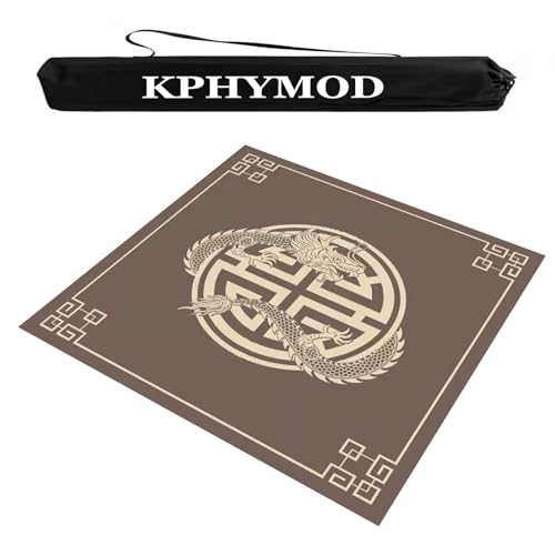 KPHYMOD Mahjong Spiel Matte Verdickte Mahjong-Matte Mit Rutschfester Rückseite, Dekorative rutschfeste Tischdecke Mit Drachendruck, Poker-Domino-Kartenbrettspielmatte(Gray,23.62x23.62in) von KPHYMOD
