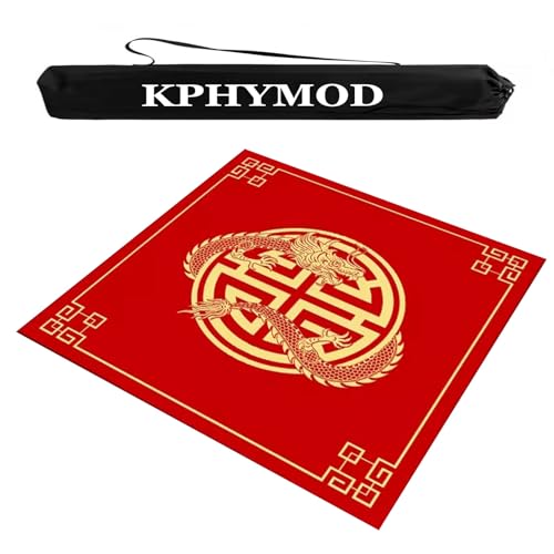 KPHYMOD Mahjong Spiel Matte Verdickte Mahjong-Matte Mit Rutschfester Rückseite, Dekorative rutschfeste Tischdecke Mit Drachendruck, Poker-Domino-Kartenbrettspielmatte(Red,47.24x47.24in) von KPHYMOD
