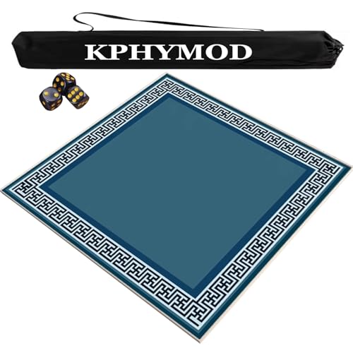KPHYMOD Mahjong Spiel Matte Verdickte Mahjong-Matte mit Regeln, Rutschfester und geräuschreduzierender Kartenspielmatte, Tischdecke mit Tragetasche und 3 Würfeln(Blue,23.62x23.62 in) von KPHYMOD