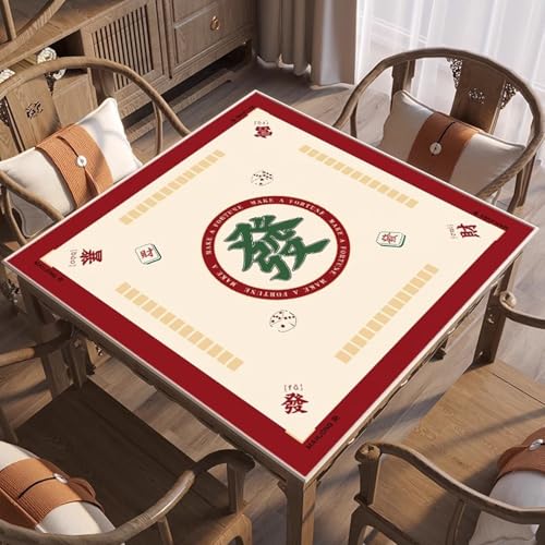 KPHYMOD Mahjong Spiel Matte Verdickte Mahjong-Matte mit Regeln, Rutschfester und geräuschreduzierender Kartenspielmatte, Tischdecke mit Tragetasche und 3 Würfeln(Red,51.18x51.18 in) von KPHYMOD