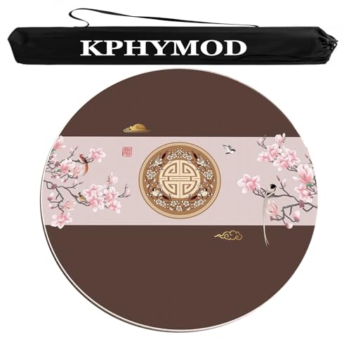 KPHYMOD Mahjong Spiel Matte Verdickte Mahjong-Tischmatte mit Tragetasche, rutschfeste, geräuschreduzierende runde Tischdecke für Poker-, Domino- und Kachelspiele(Brown,55.12x55.12 in) von KPHYMOD