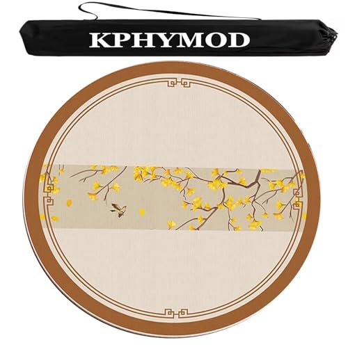 KPHYMOD Mahjong Spiel Matte Verdickte Mahjong-Tischmatte mit Tragetasche, rutschfeste, geräuschreduzierende runde Tischdecke für Poker-, Domino- und Kachelspiele(Orange,55.12x55.12 in) von KPHYMOD