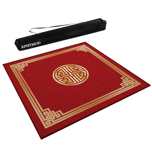 Mahjong Spiel Matte Geräuschreduzierende, Rutschfeste Mahjong-Matte Für Den Tisch, Gaming-Tischunterlage Aus Polyesterfaser Für Poker, Brettspiele, Kartenspiele, Legespiele, Domino(Red,37.4x37.4 in) von KPHYMOD