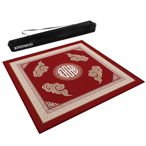 Mahjong Spiel Matte Geräuschreduzierende, Rutschfeste Mahjong-Matte Für Den Tisch, Spieltischunterlage Mit Chinesischem Glückswolken-Aufdruck, Tischdecke Für Poke-Karten-Brettspiele(Red,37.4x37.4 in) von KPHYMOD