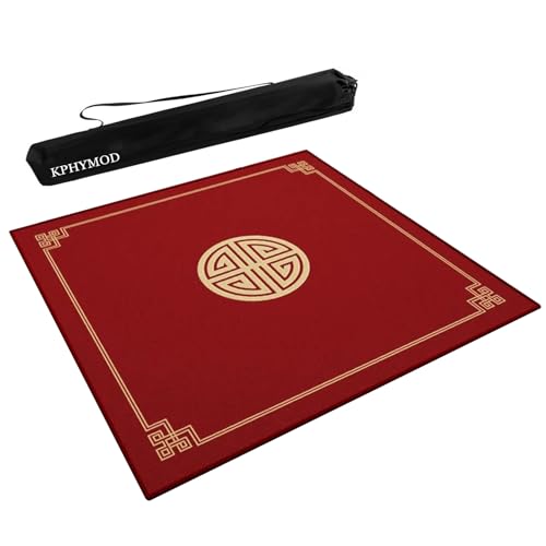 Mahjong Spiel Matte Mahjong-Matte Mit Chinesischem Aufdruck, Verdickte, Geräuscharme, Rutschfeste Und Geräuschdichte Spieltischunterlage Für Poker, Kartenspiele, Brettspiele, Legespiele(Red,47.24x47.2 von KPHYMOD