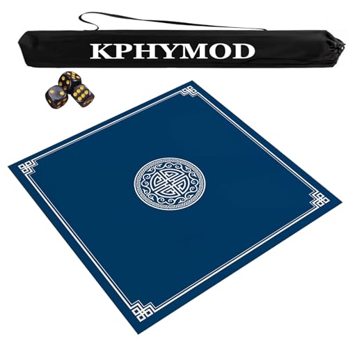 Mahjong Spiel Matte Quadratische Mahjong-Tischmatte mit Reisetasche und 3 Würfeln, rutschfeste Tischdecke mit Geräuschreduzierung, Spielmatte für Poker- und Paigow-Brettspiele(Blue,27.56x27.56 in) von KPHYMOD