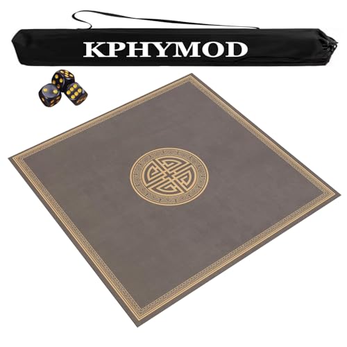 Mahjong Spiel Matte Quadratische Mahjong-Tischmatte mit Reisetasche und 3 Würfeln, rutschfeste Tischdecke mit Geräuschreduzierung, Spielmatte für Poker- und Paigow-Brettspiele(Gray,23.62x23.62 in) von KPHYMOD
