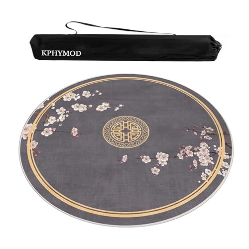 Mahjong Spiel Matte Runde Mahjong-Tischmatte Mit Tragetasche, Rutschfeste, Geräuschreduzierende Tischdecke, Faltbare Spielmatte Für Spielsteine, Brettspiele, Poker, Domino(Gray,39.37x39.37 in) von KPHYMOD
