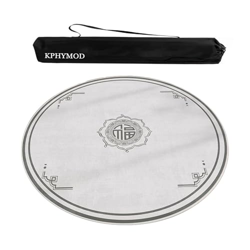 Mahjong Spiel Matte Runde Mahjong-Tischmatte Mit Tragetasche, Rutschfeste, Geräuschreduzierende Tischdecke, Faltbare Spielmatte Für Spielsteine, Brettspiele, Poker, Domino(Light gray,31.5x31.5 in) von KPHYMOD