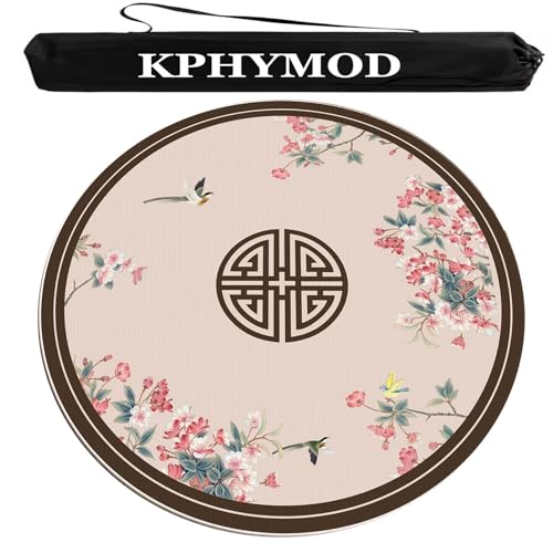 Mahjong Spiel Matte Runde Mahjong-Tischmatte Mit Tragetasche, Rutschfeste Tischdecke Mit Geräuschreduzierung, Spielmatte Aus Karton Und Kacheln Für Unterwegs Und Zu Hause(Brown,55.12x55.12 in) von KPHYMOD
