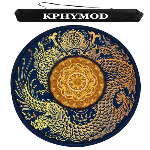 Mahjong Spiel Matte Runde Mahjong-Tischmatte aus Samt, rutschfest, geräuschreduzierend, dekorative Tischmatte mit Drachen-Print, Spielmatte für Brettkarten und Kacheln mit Aufbewahrungstasche(Blue,23. von KPHYMOD