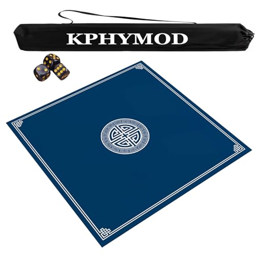 Mahjong Spiel Matte Tragbare Mahjong-Tischmatte mit Reisetasche und 3 Würfeln, rutschfeste, geräuschreduzierende quadratische Tischdecke, verdickte, verschleißfeste Spielmatte(Blue,23.62x23.62 in) von KPHYMOD