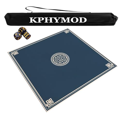 Mahjong Spiel Matte Verdickte Mahjong-Tischmatte Mit Tragetasche Und 3 Würfeln, Rutschfeste Tischabdeckung Mit Geräuschreduzierung, Spielmatte Für Poker-Paigow-Brettspiele(Blue,27.56x27.56 in) von KPHYMOD